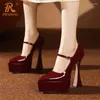 SURET Buty Prxdong ins seksowna wiosna lato oryginalna skóra Mary Janes Woman Pumps Pumps High Heels Gruba platforma Beżowa impreza 39