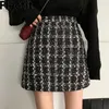 Fall Winter Plaid Wool Skirt Womens Plus Size Thick Woolen Glitter Mini Tweed Saia Feminina 240418