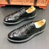 Dress Shoes Korean Fashion Panelled Thick Bottom Mens Brogue Carved Lace Up Pointed Toe Male Platform Leather