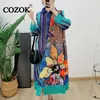 Damengrabenmäntel Cozok gedrucktes Revers Patchwork Langes Ein-Bastel-Mantel Frühling Herbst Fashion Lose Persönlichkeit plissierte WT5020