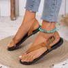 Casual Shoes for Women 2024 Thong Women's Sandals Open Toe Buckle Strap Flat Heel Soft Bottom Ladies Zapatos