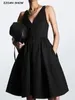 Casual Dresses 2024 Sexy Front Back V Neck Big Backless Sling Dress Women Slim Waist Swing Party Mini Robe Summer Black