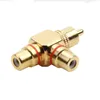 2024 RCA masculino de ouro de alta qualidade para 2 fêmea RCA Splitter Adapter Av Video Audio T Plug RCA 3 Way Plug R Connector para RCA Audio