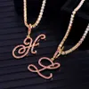 Pendant Necklaces Punk Shiny A-Z Crystal Letter Zircon Necklace For Women Iced Out Cursive Letters Tennis Chain Choker Necklaces Party Jewelry New Y240420