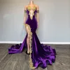 Abiti da ballo a fessura sexy per donne 2024 pizzo Applique Velvet Mermaid Party Gowns African Vestidos de Fiesta