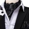 Bow Ties Hi-tie Silk Black Mens Ascot Tie kieszonkowe Square Mankiety Ustaw Jacquard tkanin Cravat dla męskich drużbów Wedding Business