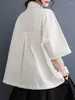 Frauenblusen weiße Baumwolle übergroße Vintage Print Shirt Frauen Kordelkordel kurzarm losen lässigen Bluse Top Mode Kleidung Sommer L295