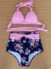 Women's Swimwear Retro Floral High Waist Bikini Set Pin Up Swimsuit For Women Push Biquini Feminino 2024 Beach Bathing Suits Vintage