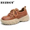 Lässige Schuhe Koznoy 5cm Frauen Plattform Wedge Comfy Skate Loafer Bord vulkanisieren Frühling Echtes Leder Herbst Ladies Chunky Sneakers