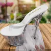 Dansskor kristall 20 cm hög prinsessa bankett sandal sexiga modeller klackar transparent vattentät plattform