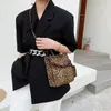 Axelväskor 2 datorer Set mode kvinnors koreanska handväska och plånböcker leopard tryckkedja damer crossbody sommar 2024