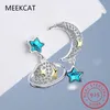 Studörhängen REAL 925 Sterling Silver 2024 Jewelry Asymmetric Moon Star CZ For Daughter Girls Birthday Present DE0030