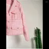 Women's Jackets Small Fragrant White Thin Coat Long Sleeve Fashion Casual Lapel Pink Korea Chic French High Quality Lady Tweed Jacket