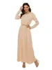 Casual Dresses Cotton Plain Abaya Inner Long Dress Women Slip Muslim Robe Under Kimono Cardigan Dubai Spring Autumn With Belt