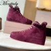 Casual schoenen dik bont plat platform dames sneakers winter sneeuwschoenen hoge top veter up sole multicolor suede walk