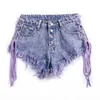 Women's Shorts 2024 Summer New Womens Purple Shorts Fashion Sexy Low Rise Single Breasted A-line Denim Shorts With Strap Hot Pants Female Y240420