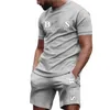 Summer sports suit for men, mesh T-shirt casual shorts with loose cylindrical shape