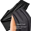 Calça de seda de gelo de verão para homens malha respirável casual fino rápido seco seco solto e elástico pés calças esportes calças de fitness 240420