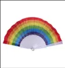 Party Favor Event Supplies Festive Home Garden Folding Rainbow Fan Printing Crafts Festival Decoration Plastic Hand Held Dance Fan9421112