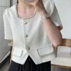 Women's Jackets Square Collar Temperament Simple 2024 Summer Chain Small Fragrance Slim Tops Short Sleeve Coats Women