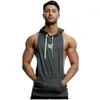 Tank Top Men Gym Clothing Black Quick Dry Mesh Fitness Shirt Hooded Vest 240420