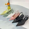 Designer sandals woman mark pointed toe sandals spring summer black white pink green yellow fashion cat heel sandals