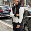 メンズパーカー春と秋のメンズルーズダブルベルベットブラックホワイトドローストリングフード付き男性用の長袖のセーターコート
