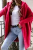 Kvinnors stickor eleganta långa hoodies cardigan för kvinnor tröja kontor stickor röda yttertröjor tröjor ull blandar rosa kappa mujer