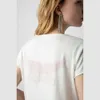 24SS Zadig Voltaire Nowe modne kobiety designerskie bawełniane T-koszulka różowy przycisk druku