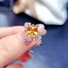 Klusterringar ringer för kvinnamode med naturlig citrin ädelsten 7 7mm silver lady gåva bröllop datering
