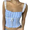 دبابات النساء Camis Xingqing محصول Plaid Top Y2K جمالية النساء الخيالية للملابس من الدانتيل المربع ذوي الياقات المربعة Slveless T Shirt 2000s Strtwear Y240420