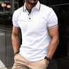 Summer Mens Casual Shortsleeved Polo Shirt Fashion Plaid Lapel Tshirt Oddychający przycisk Odzież 240418