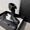 Buty seksowne przednie zapinane na zamek kolano dla kobiet 2024 Modna długie buty Czarna skóra PU