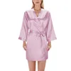 Accueil Vêtements Femmes Silk Satin courte noire robe solide kimono mode salle de bain sexy peignoir femme mariée mariée.