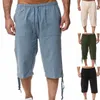 Pantalon pour hommes Coton lâche Coton 2024 Biscus d'été de plage élastique Couleur solide recadrée avec des poches de mode Ropa Hombre