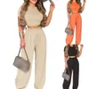 Summer Elegant Women Two Piece Set Fashion ONeck Slim Tops et Pantalon Lignet Pantal