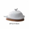 Plattor Pure White Heart Shaped Butter Dish Ceramic Rishes With Lid El Restaurant Handtag och Bamboo Wood Chassis