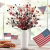 装飾花愛国的な人工ベリーステムピック白い赤い星の鉄の五gram枝の枝を独立記念日装飾するための枝