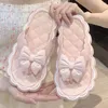 Slippers Flip Flops Shoes Open Toe Kawaii Indoor Cute Slides Home With Bow Flat Women's And Ladies Sandals House Pink Outside 39