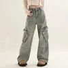 Jeans femininos 2024 calças de trabalho de rua High Street Hip Hop Style Multi Pocket Fashion Retro Leg Trend