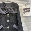 Kvinnors jackor vinter högkvalitativ elegant graciös strass båge tweed coat kvinnor enbröd lös socialitol midi jacka