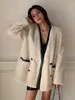 Women's Fur Winter 2024 Young Coat Mid-Längd Imitation Mink Velvet Thicked V-Neck