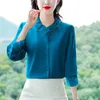 Kvinnor BLOUSES SPRING Autumn Pärlblad krage krage skjorta elegant mode kvinnor blus långärmad enkelbröst kontor lady tops
