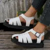 Sandals Summer Pine Cake Sole Large Women's Shoes Casual Open Toe Solid Color Buckle Roman One Line Fit Comfortable