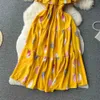 도시 섹시한 드레스 yuoomuoo 로맨틱 한 계단식 주름 장식 어깨에서 긴 여름 드레스 여성 우아한 인쇄 휴가 파티 드레스 로브 emme y240420