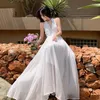 Casual jurken Boheems vakantie strand lange zomerjurk elegante vrouwen halter mouwloze off -schouder chiffon sexy backless witte slanke gewaad