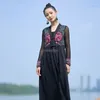 Ethnic Clothing 2024 Chinese National Vest Dress Applique Cloth Embroidery Hand Made Woven Buckle Sleeveless Long Skirt For Women T001