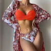 BKINI Nouveau point trois pièces Overcover à manches longues Split Bikini nager sexy