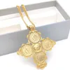 Big Coin Cross Pendant éthiopien 24K Gold rempli Ruby Cubain Double chaîne de trottoirs Solid Collier Lourme