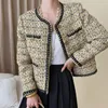 Vestes pour femmes Vestes haut de gamme Tweed Tweed Coat Femme Femme Autumn 2024 TREND CLASSIC O-NECK Single Breasted Elegant Wool Blend